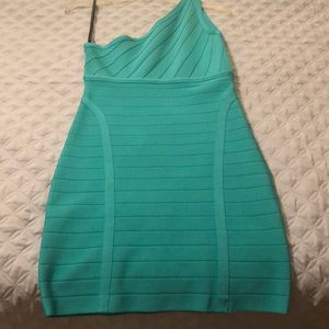 Teal one strap dress, mini.